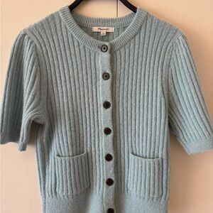 Madewell Pale Blue Ribbed Short-Sleeve Cardigan with Pockets